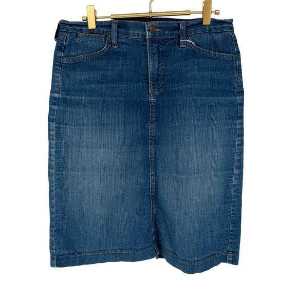 NYDJ Mid Length Denim Skirt Size 4 Medium Wash Stretch Casual - Picture 1 of 9